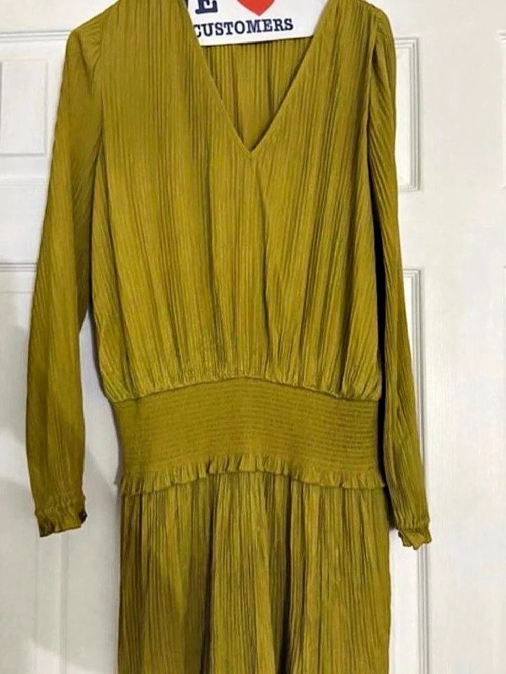 Olive Pleated Long Sleeve Mini Dress